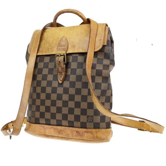 LOUIS VUITTON Logo Arlequin Backpack Bag Damier Ebene Brown
